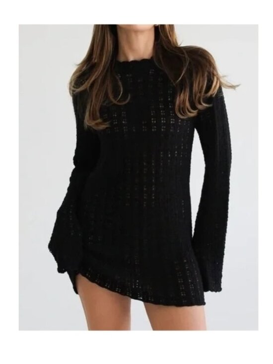 Rumored Dresses & Skirts - RUMORED Beyond the Sea Mini Dress Women's Small Black Open Knit Sheer NWT
